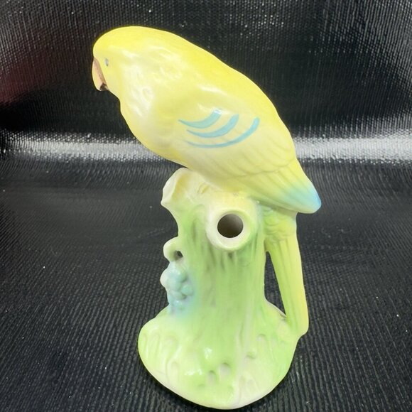 Vintage Czech Pottery Parrot Bird Vase Flower Frog Porcelain Figurine Rattles - Picture 2 of 9